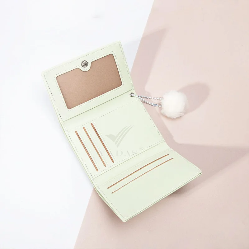 Women's Short Cute Cartoon Wallet Love Imprinted PU Leather Short Coin Wallet Three Fold Multi-card Slot Card Bag Credit Card