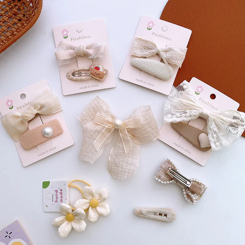 

Lovely Toddler Girl Headwear with France Style Beige Color Bow and Floral Lace Hair Clip