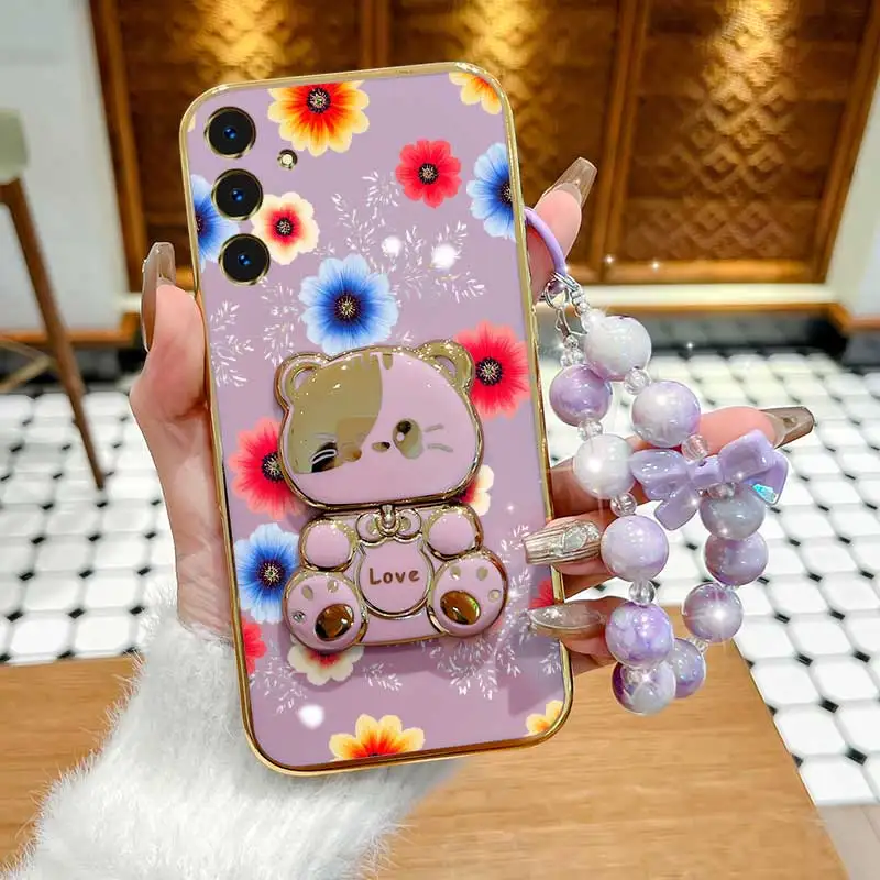 Vibrant Floral Phone Accessory Set: Case, Lanyard & Rabbit Stand