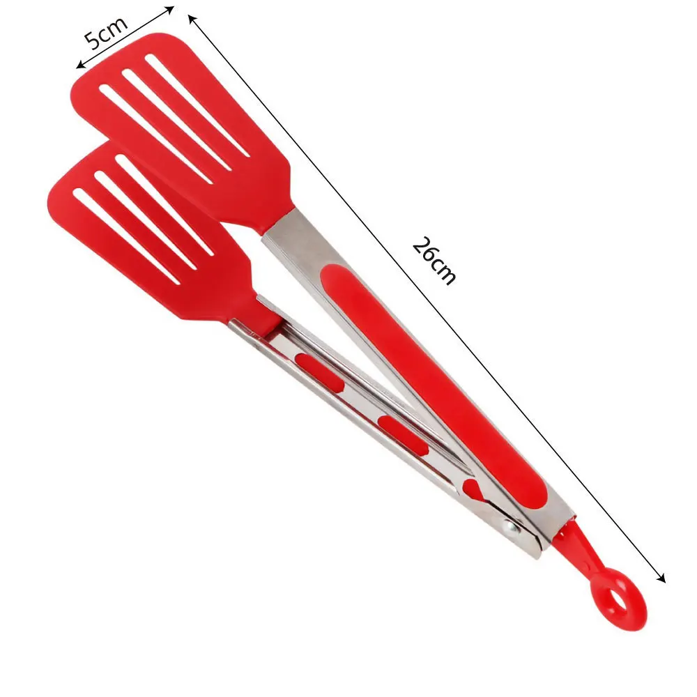 Silicone Food Tongs Stainless Steel Kitchen Tongs Non-slip BBQ Tools Kitchen Accessories Red/Yellow/Green
