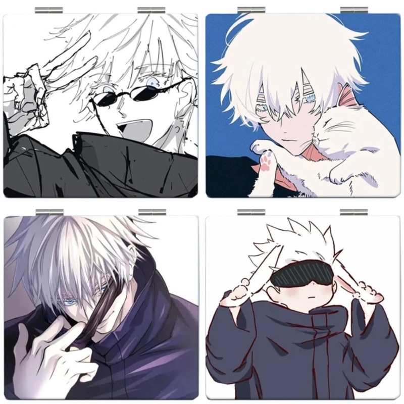 7&times;6cm Jujutsu Kaisen, Folding Double-sided Makeup Mirror, Anime Cute, Mini Portable Travel, Girls, Magnifying, Square