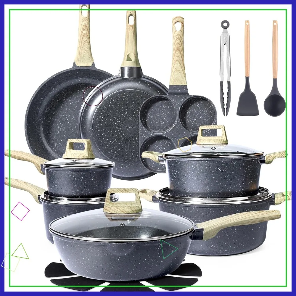 22Pcs Nonstick Cookware Set, Ceramic Pots and Pans Set, Healthy Kitchen Cooking Set with Frying Pans, Dishwasher Safe, Dark Gray 1