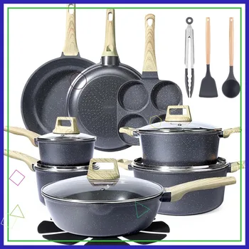 22Pcs Nonstick Cookware Set, Ceramic Pots and Pans Set, Healthy Kitchen Cooking Set with Frying Pans, Dishwasher Safe, Dark Gray 1
