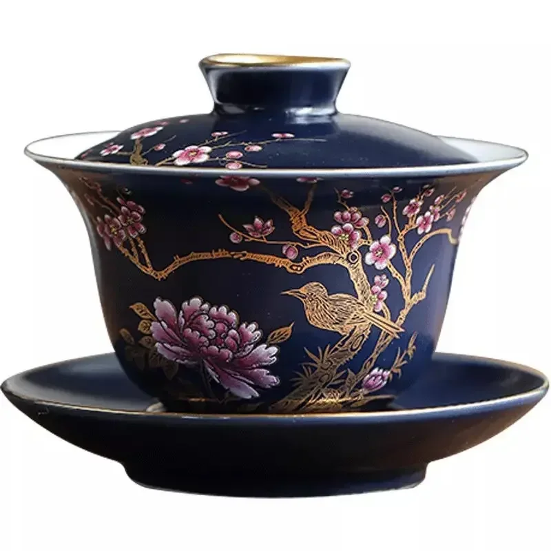 Ceramic Tea Cup Outline In Gold Teacup Chinese Kung Fu Master Cup Creative Personality Gift Box for Friends Tea Set of 6