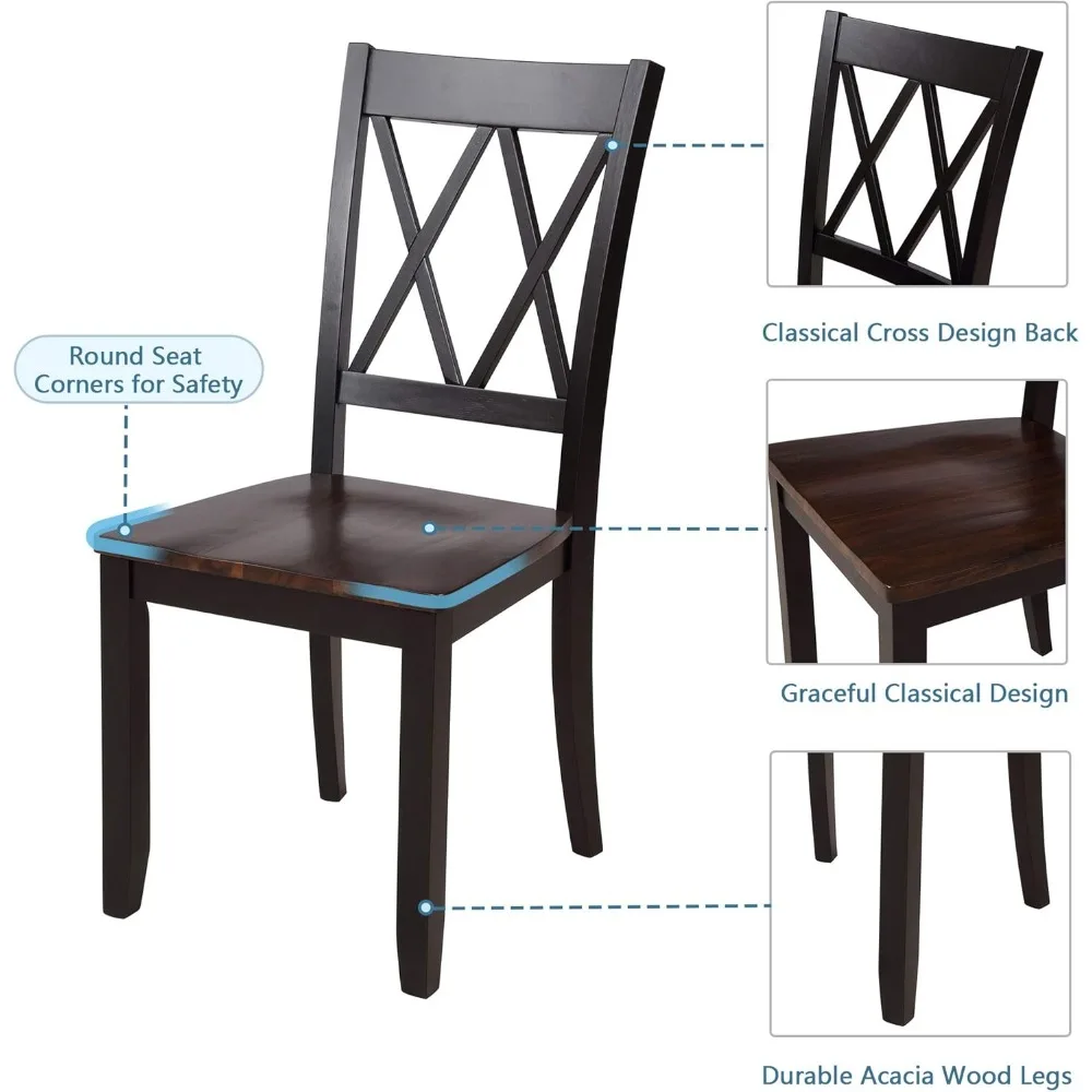 Description Picture 3 of item5-Piece Wooden Dining Room Set, Rectangular Wood Kitchen Table and 4 Chairs, Cherry+ Black