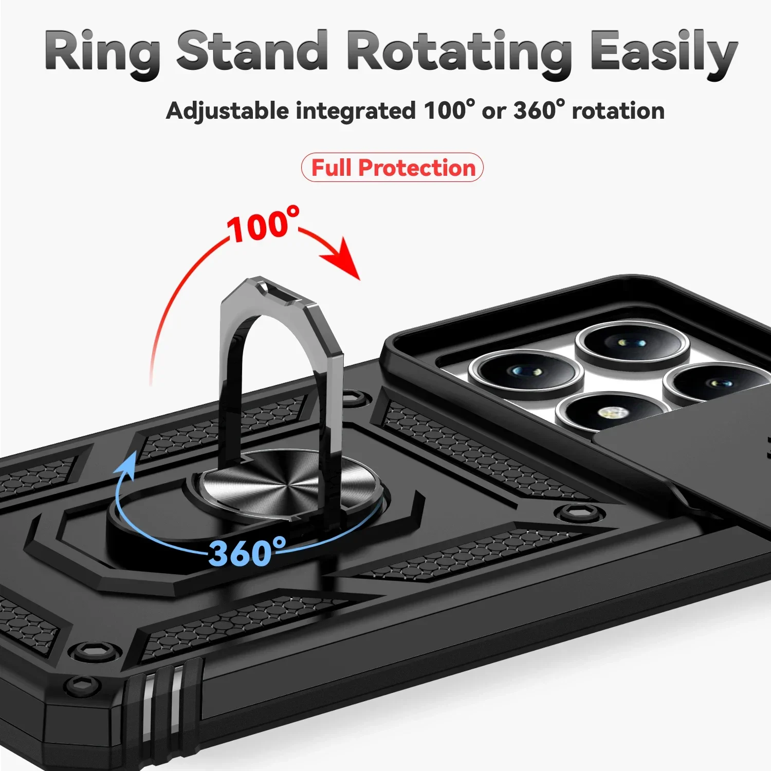 Car Magnetic Ring Stand Rotating Camera Lens Protective Case - Military Grade Armor Shockproof Cover
