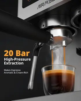 20 Bar Espresso Machine with Burr Grinder & Milk Frother, Stainless Steel, Home Coffee Maker for Cappuccino, Latte, Cold Brew, Americano 5