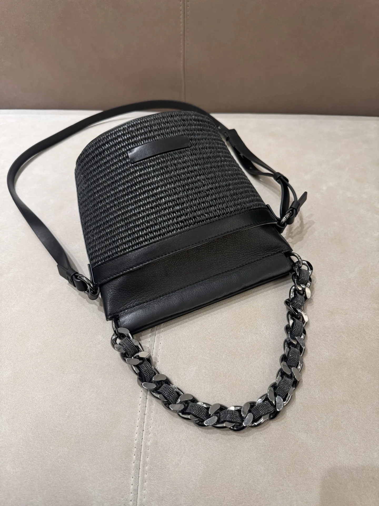 Women's Crossbody Bags Handbags Bucket Shape Leather Straw Stitching