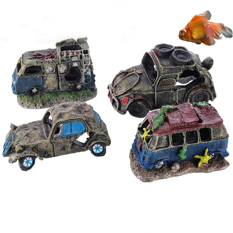 Aquarium Decoration Decorative Ornaments Resin Broken Bus Fish Tank Decoration Simulation Decorative Rocks Fish Tank Accessories fish tank ornaments fish tank decorations aquarium ornaments mini landscape ornaments glowing rocks