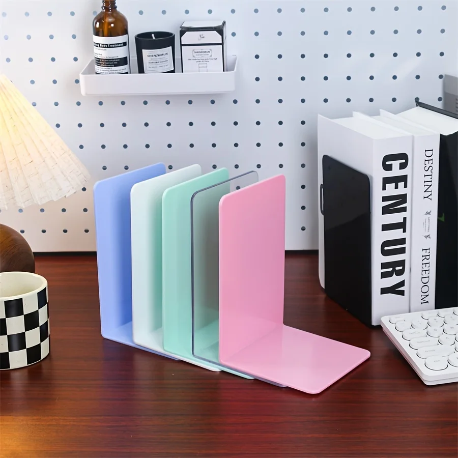 2pc Colorful L-Shaped Bookends Plastic Organizer Stand Office Stationery Holder Book Stand Desk Organizer Bookends 3