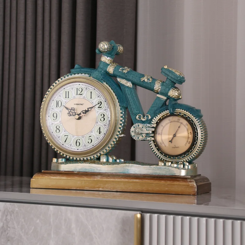 

Table Clock Retro European Bedroom Alarm Clocks Bicycle Desk Watches Thermometer Living Room Decoration Relogio De Mesa Vintage