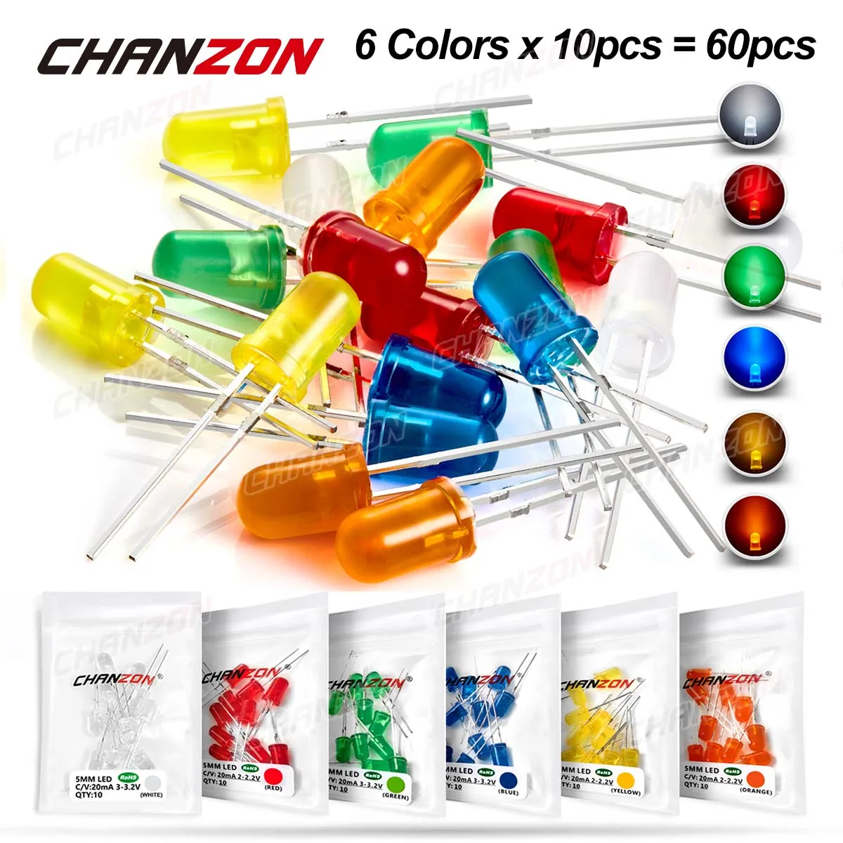 Kit 475 Pièces LED 3mm Et 5mm - 5 Couleurs, Supports Inclus, Pour DIY électronique