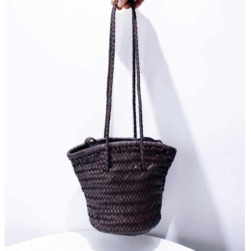 Drawstring Bucket Composite Bags For Women Luxury Designer Handbags  Purses 2024 New In Fashion PU Weave Large Capacity Shoulder 5