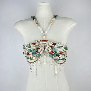 2025 New Women's Necklace Beaded Vest Hollow Out Top Jewelry Exaggerated Pearls Neck Bra Fashion Bra Women's Club Carnival 1