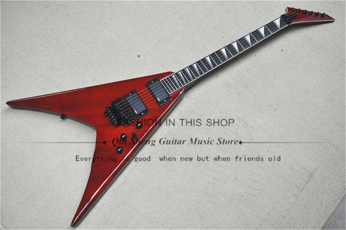 RedbrownelectricguitarVshapedguitarMahoganybodyTremolobridge