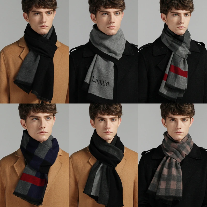 Chic Scarf Men Autumn Winter Imitation Cashmere Long Business Muffler Male Jacquard Thermal Thick Knit Scarf Gents Cold Day Gent