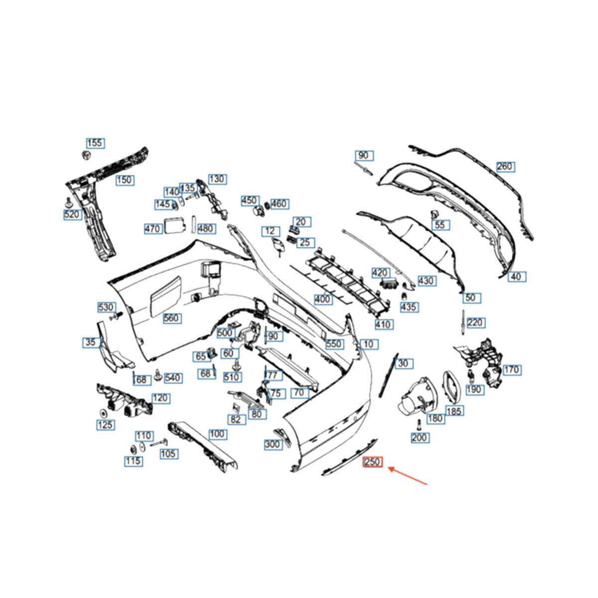 리어 범퍼 립 스포일러 크롬 트림, C 클래스 W205 C180 C200 C250 C63AMG A2058850521