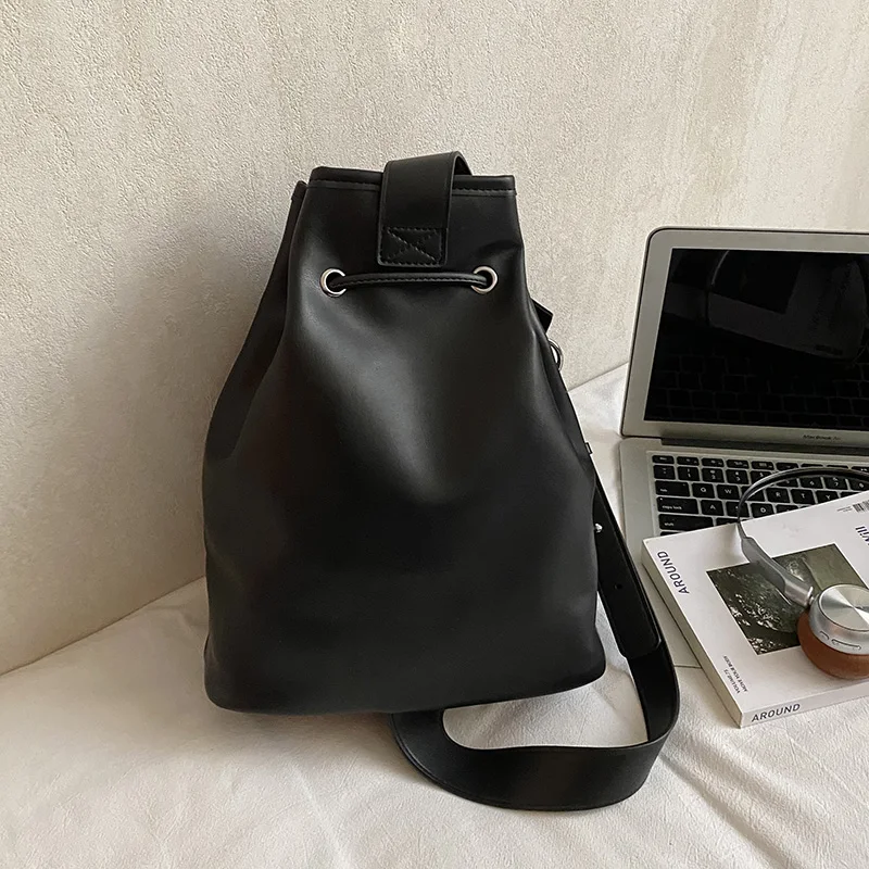 2 Teile/satz Eimer Design Umhängetasche 2026 Neue Solide Pu Leder Schulter Geldbörsen und Handtaschen Casual Anti-diebstahl Brust Tasche schwarz – Detail 3