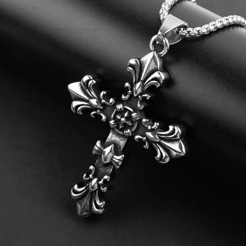 Stainless Steel Jewelry Set Men Unisex Vintage Cross Pendant Necklace Bracelet Sets Punk Streetwear