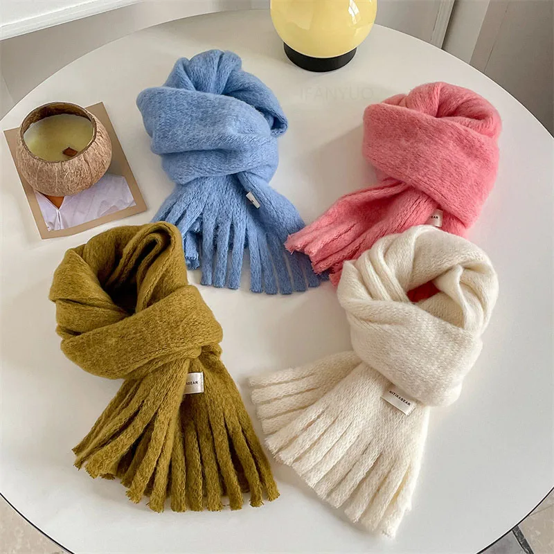 Winter Children Fashion Solid Tassel Knitted Scarf Boys Girls Warm Versatile Korean Scarf Baby Neckerchief Clothing Accessories