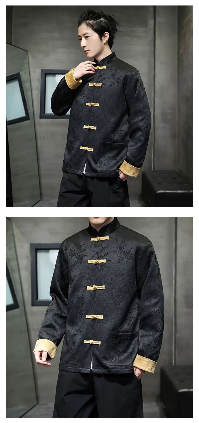 Tang Anzug Jacke für Männer Mode Jacquard Stehkragen Disc Schnalle Frühling chinesische rote Han Fu Jacken – Detail 14