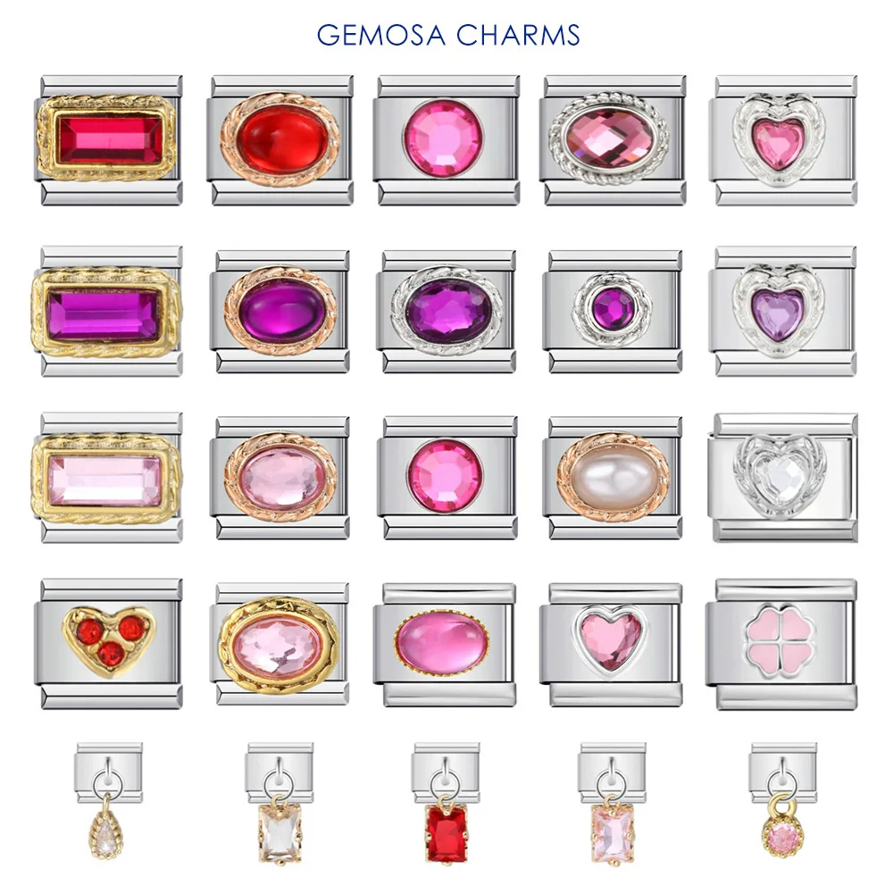� GEMOSA Elegante Vintage-Serie Armreifen, italienischer Charm-Link, passend für 9 mm Edelstahl-Armbänder, DIY-Herstellung von Zirkonia-Schmuck, Geschenk