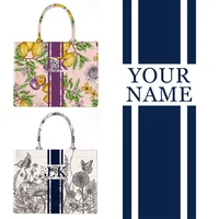 Personality American Style Trends Stripe Printing Women's Handbag Customizable Letters Canvas Tote Beach Bag Wedding Gift 2