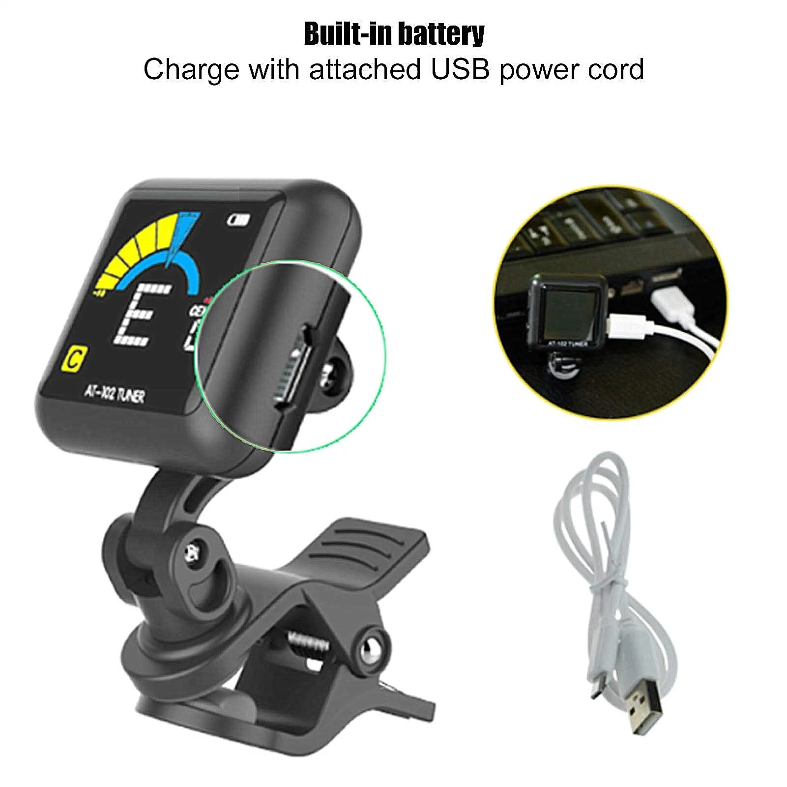 Guitar Tuner Electric Guitar Tuners Aroma AT-102 Guitar Tuner Violin Tuner Guitar Clip-on Tuner USB Rechargeable Built-in Battery Violin Ukulele