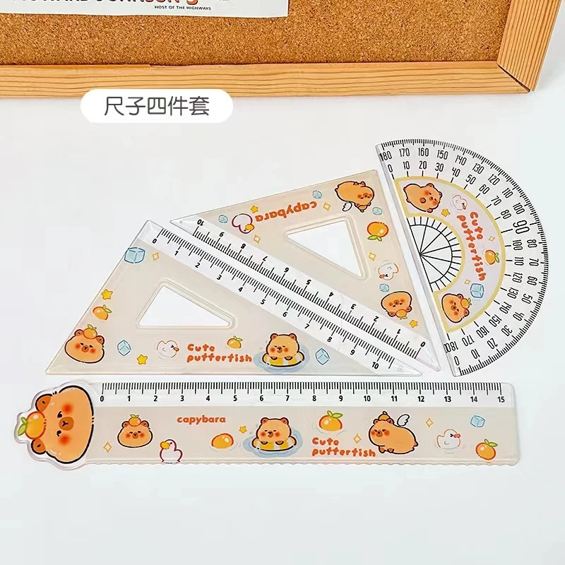 4Pcs/Set Capybara Cartoon Drawing Ruler Measurement Geometry Triangle Ruler Straightedge Protractor variety Rulers Stationery