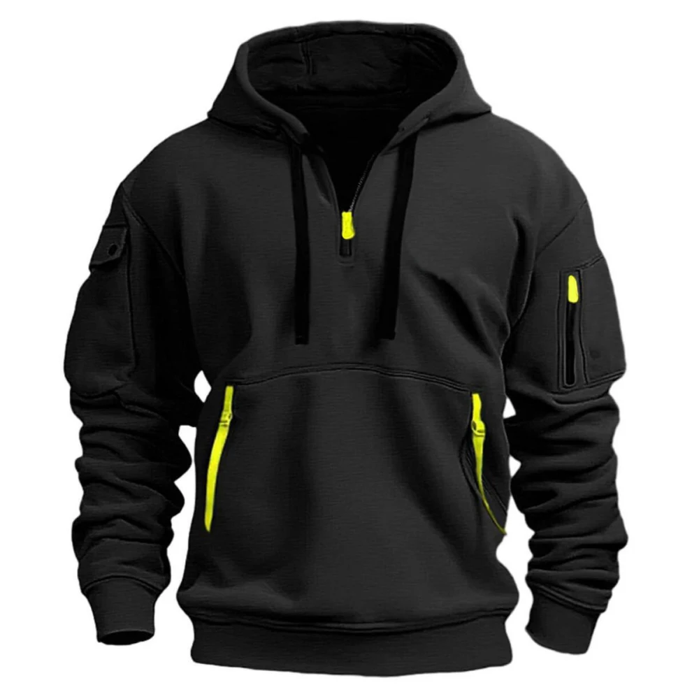 New Warm and Unique Solid Color Pocket Autumn/Winter Zipper Coat  Autumn Sweater Hat Men's Clothing Women's Hooded Zipper Top 5