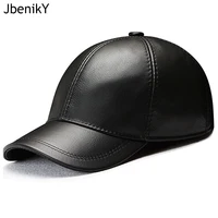 Men Real Cowhide Leather Earlap Caps Male Fall Winter 100% Real Cow Leather Hats New Casual Real Leather Outdoor Baseball Cap 1