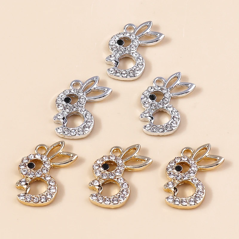 10pcs 16*19mm 귀여운 합금 크리스탈 토끼 매력 귀걸이 목걸이 팔찌 토끼 펜던트 DIY 쥬얼리 만들기 도매