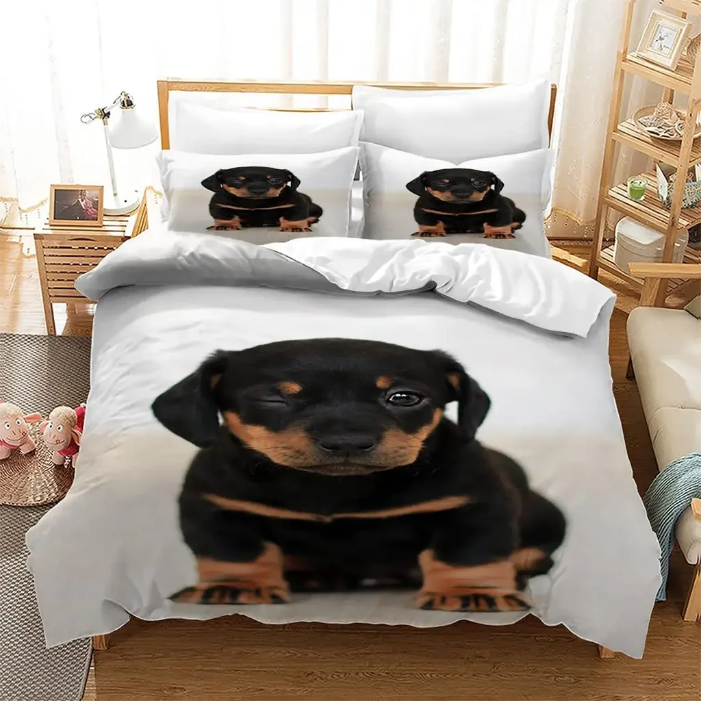 Rottweiler Duvet Cover Twin Black Rottweiler Twin Bedding Set Animal Theme for Dog Lover Polyester Double Queen King Quilt Cover 3