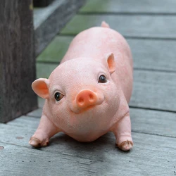 Charming Pink Piggy Resin Sculpture for Garden and Home Decor (Pink A)