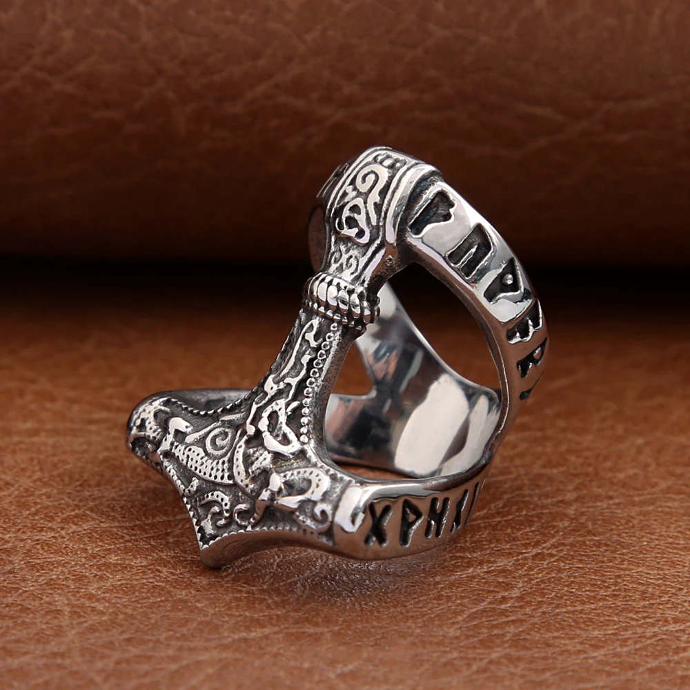 Men's Norse Viking Ring - Stainless Steel Valknut Rune Design, Gothic Odin Skull Warrior Jewelry