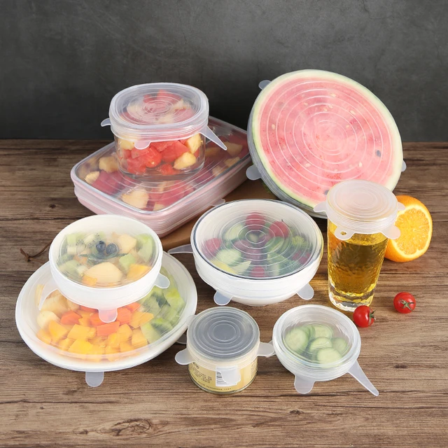 Tapas elásticas de silicona para cocina, cubiertas universales adaptables  para alimentos y microondas, 6 unidades - AliExpress