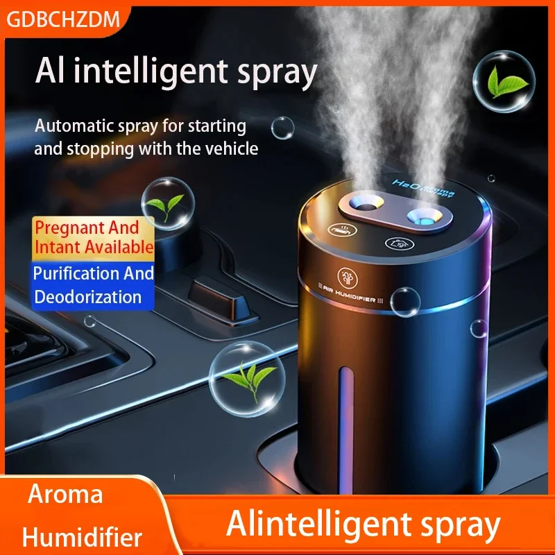 Air Humidifier 380ML Double Spray Vehicle USB Charging Mini Essential Oil Diffuser with Mood Light Wireless Car Aroma