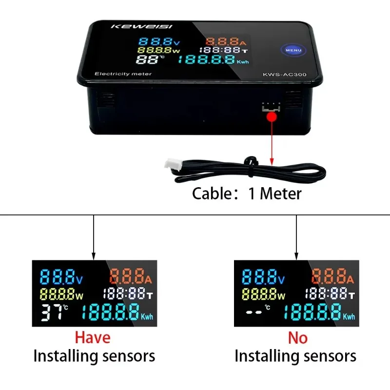KWS-AC300 6 in 1 디지털 전력 에너지 미터 AC 50-300V 100A 전압계 전류계 LED 전력계(리셋 모니터 테스터 포함)