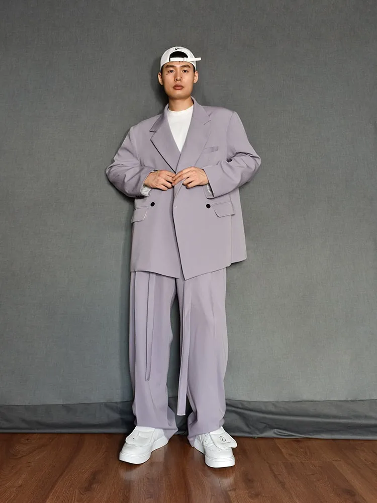 New Designer Men Loose Fit Double Breasted Blazer Two Piece