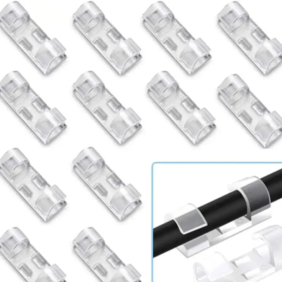 Cable organizer cable clip 100PCS cable organizer clips transparent self-adhesive desktop wall USB cable management wire winder manager PC winder