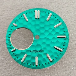 Hammered Texture 28.5mm Watch Dial with Green Luminous Accents (Sky blue silver)
