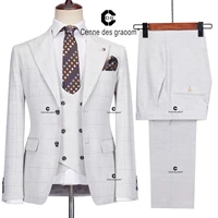 Cenne Des Graoom 2023 Elegant Plaid Suits for Men Tailor-Made Slim Fit Jacket Vest Pants 3 Pcs Set Groom Business Office Meeting 1