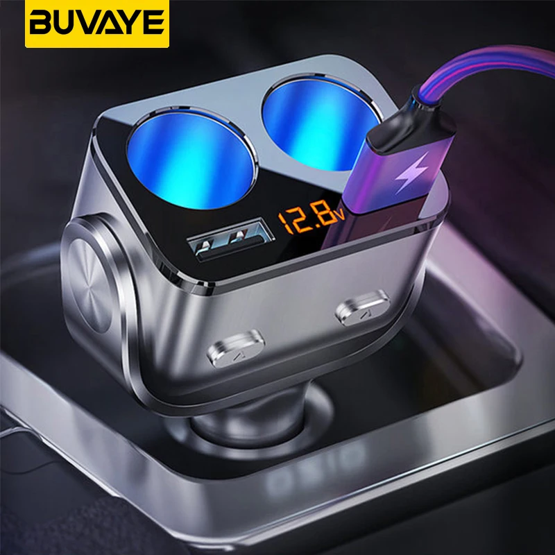 BUVAYE Cigar Jack Socket Adapter Auto Cigarette Lighter QC3.0 Fast Charger  Dual USB Multi-function Socket Splitter for Car Truck