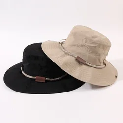 Unisex Outdoor UV Protection Windproof Summer Bucket Hat - 55-59cm (Black and beige)
