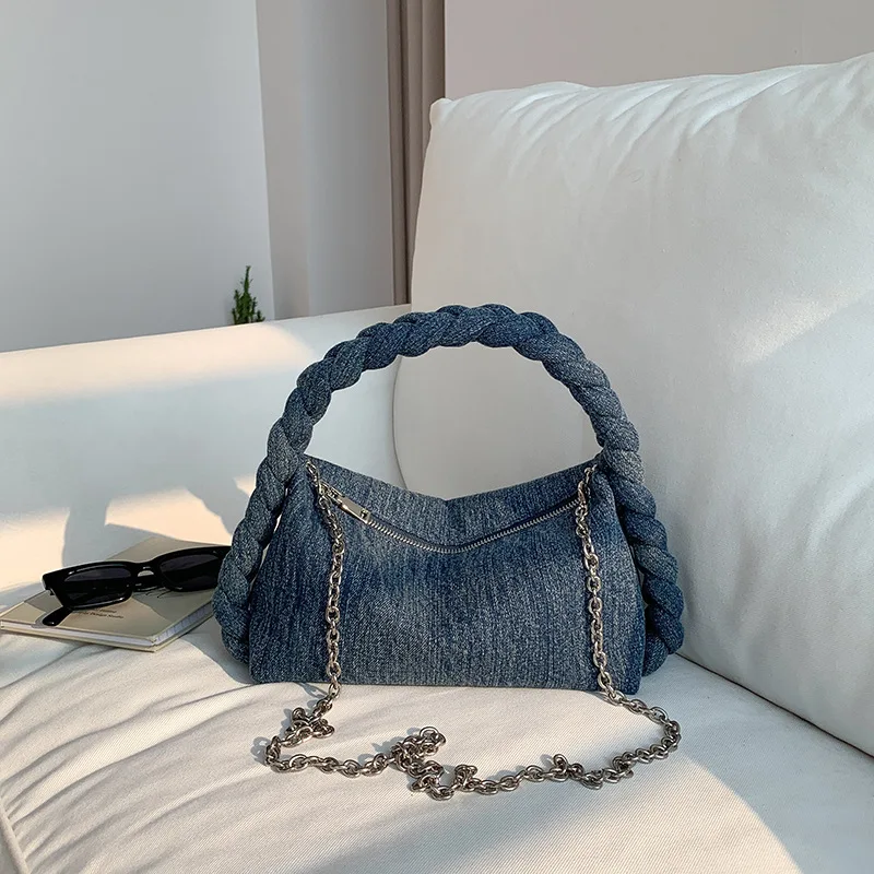 Hand-woven handbag fashion chain messenger bag women's versatile denim handbag