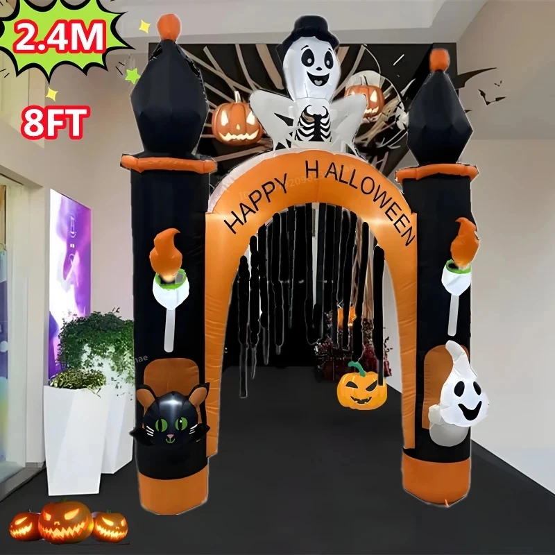 Inflatable Decoration Toy Halloween Inflatable Arch Toys Model Built-in LED Light Pumpkin Prop Outdoor Indoor Home Garden Party Terror Decoration