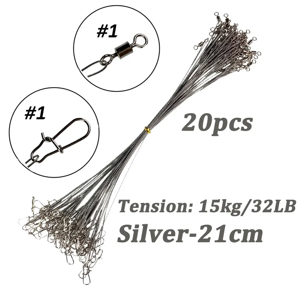 Enhanced Fishing Line: Durable Steel Wire Leader with Swivel and Double-Lock Snap - 20/50Pcs Set