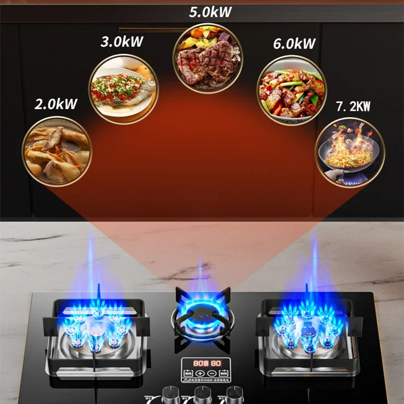 7.2KW Gas Stove Household Three Stove Timing Table Embedded Dual-purpose Natural Gas Liquefied Gas Fire Stove 3