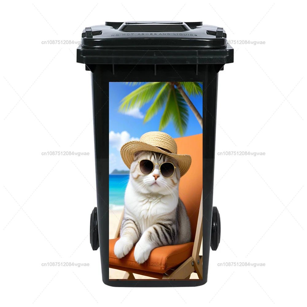 Vacationing Kittens and Puppies PVC Waterproof Stickers Home Stickers Wheelie Bin Stickers Trash Can Sticker Wall Decal Stickers