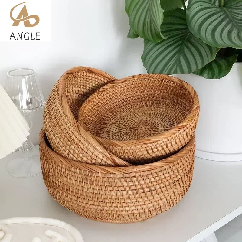 TOPRenddon Natural Rattan Carrot Shaped Fruit Basket Bowls, Hand Woven Decor Serving Baskets Wicker Storage For Dinning Room Rattan Fruit Bowl